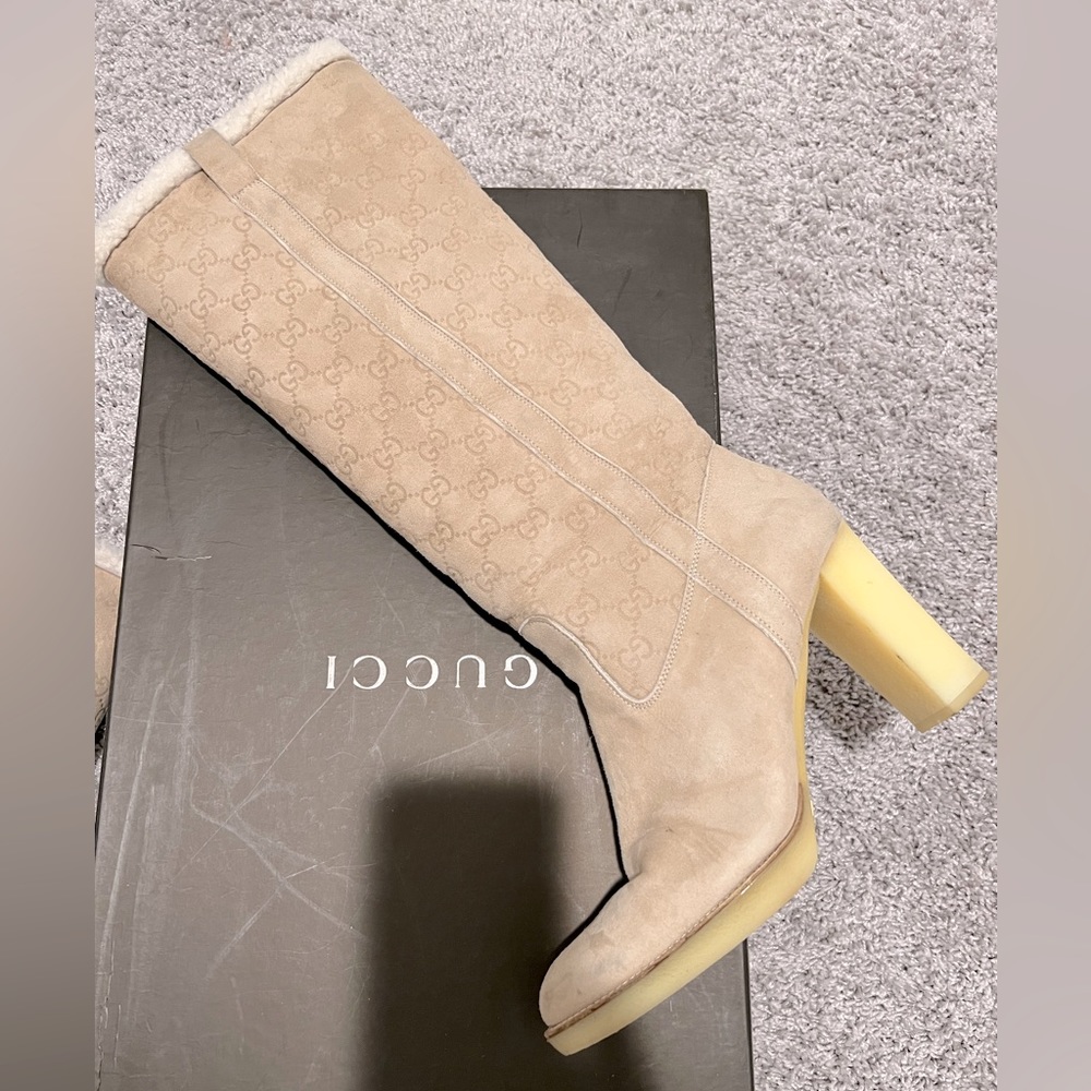 Gucci knee-high GG suede boots